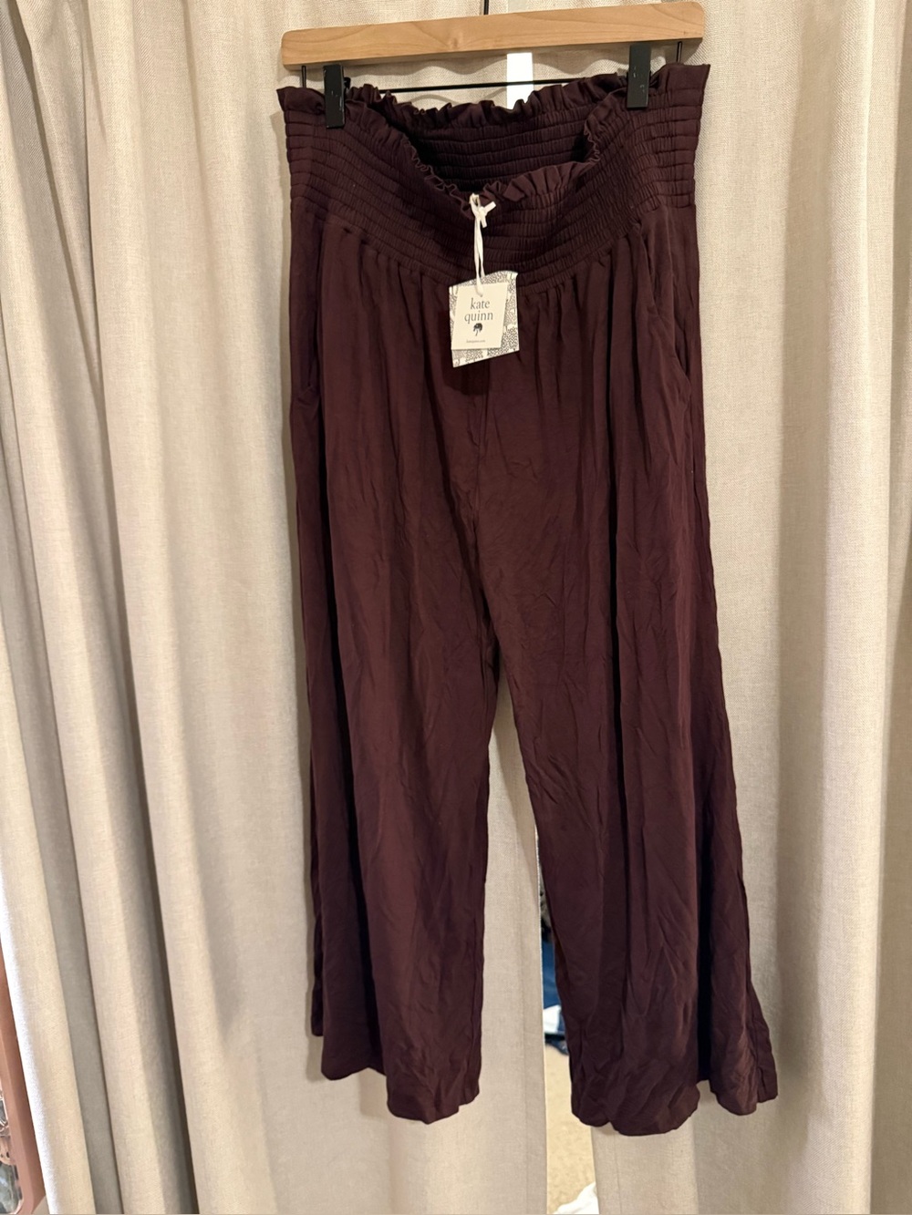 New Kate Quinn Smocked Waist Plum Purple Lounge Pants L